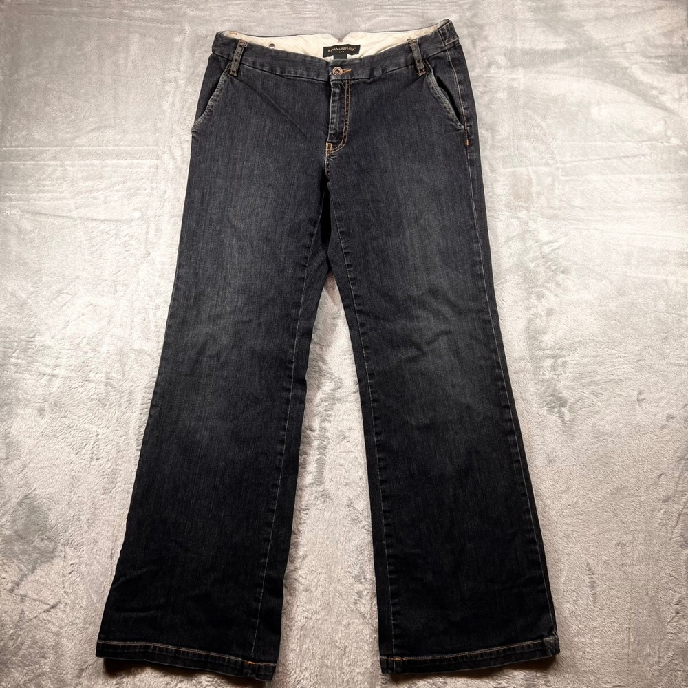Banana Republic Womens Dark Wash Wide Leg Jeans Size 8 Button Flap Pockets